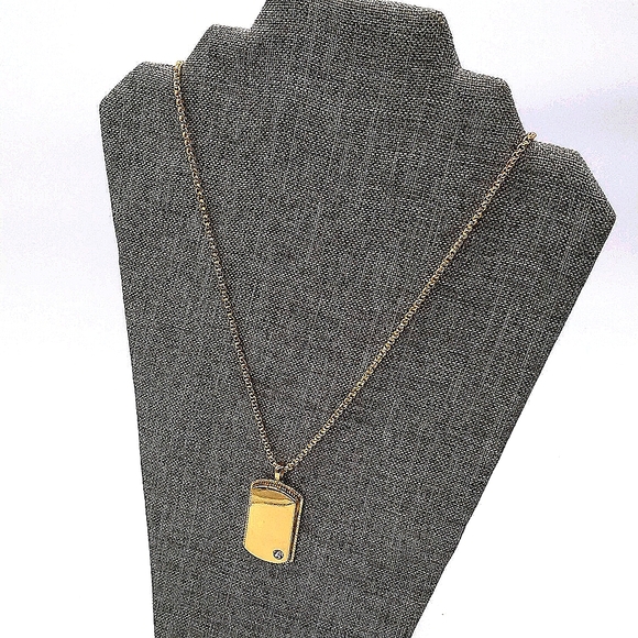 GUESS 24" Gold Dog Tag Pendant Necklace with Single Cubic Zirconia Crystal - Picture 2 of 4